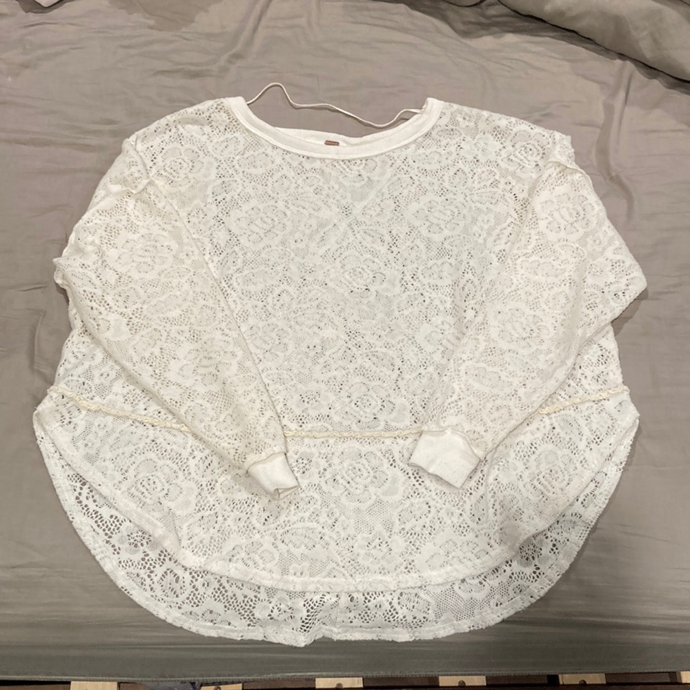 NWOT ivory, free people “lace”  long sleeve shirt XS